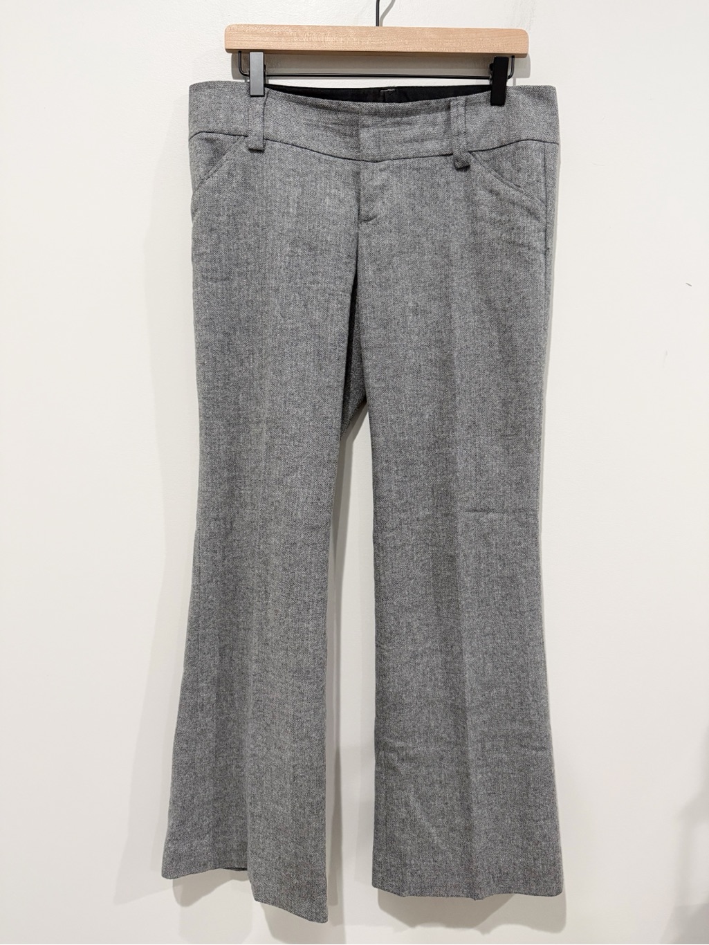 Alice & Olivia Herringbone Wide Leg Pants Wool Blend Black White Size 8